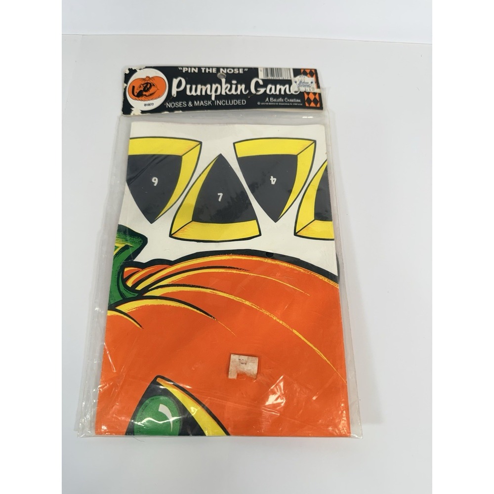 Beistle Halloween Pumpkin Game Pin The Nose Vintage Decor Party NOS 1976